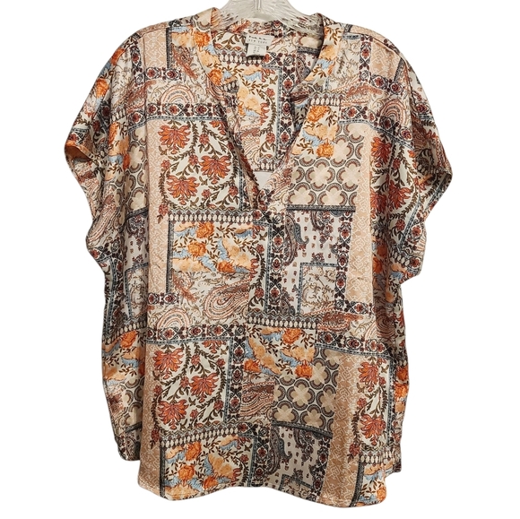 Nicole Miller Tops - Nicole Miller New York | Women's Multicolor V-Neck Blouse Top (Size 1X)